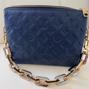 Louis Vuitton Blue Coussin PM  with Gold and Silver Chain